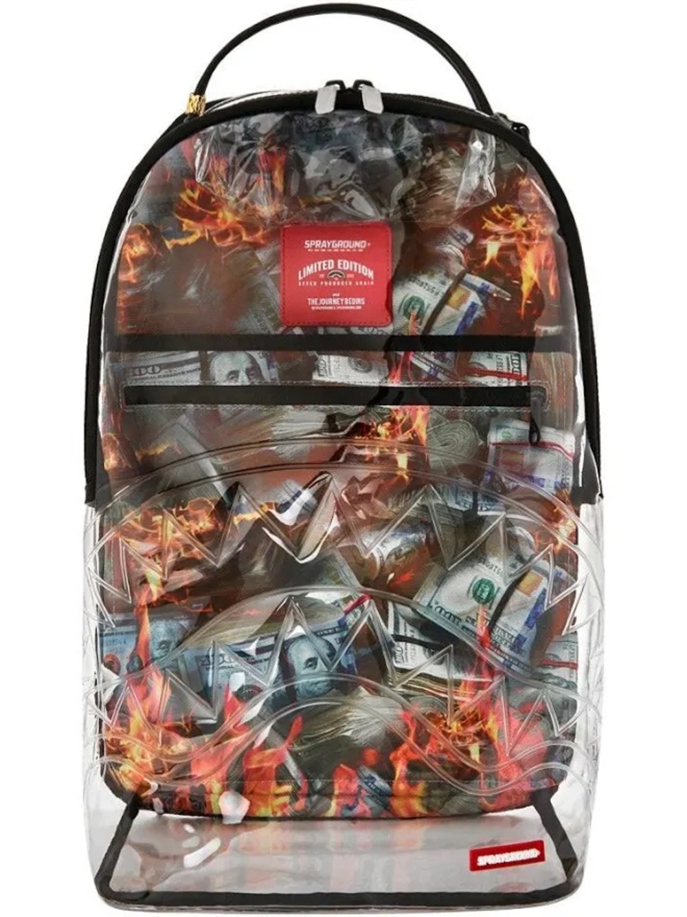 Sprayground Stay Up Money Flames Clear Backpack